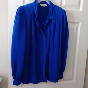 VTG Philippe Marques Women's Button Front Long Sleeve Top Size 12 Blue USA